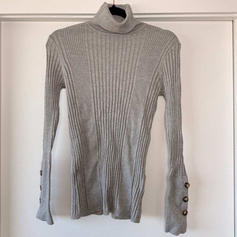Tribal Heather Gray Turtleneck Sweater with Button Detail